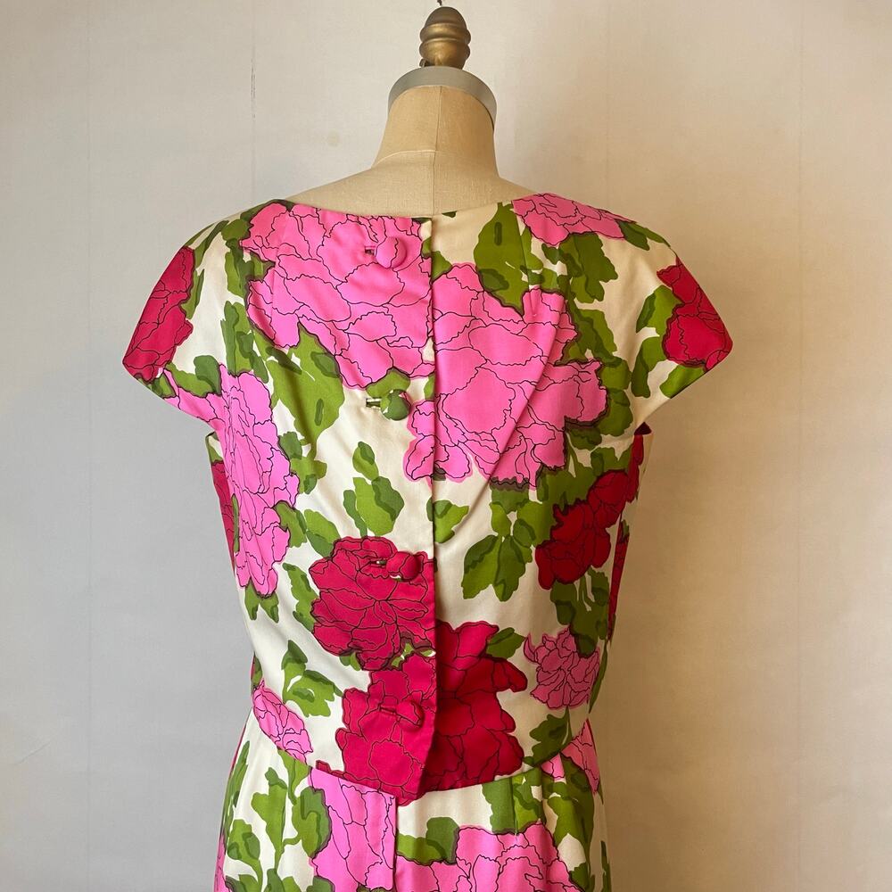 Vintage Ben Barrack 50s 60s Silk Floral Sheath Dress Bolero 2pc ILGWU Pink - Picture 6 of 11